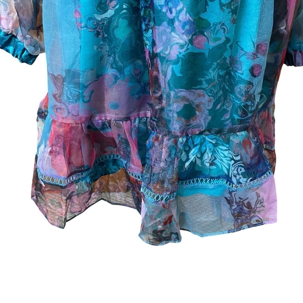 Cynthia Rowley Watercolor Hourglass Dress S Turquoise Organza Lace Mini Dress - Picture 8 of 16